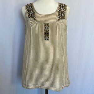 Indi & Cold San Sebastian Embroidered Sleeveless Cotton Linen Blend Top Size M